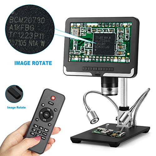 Linkmicro Black Digital Microscope 7 Inches LCD Screen 1080P 200X Digital Magnifier with Metal Stand for Circuit Board Repair Soldering Watches DIY Tools