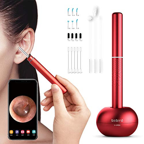 Otoscope Ear Endoscope, Wireless Digital Ear Scope, Ear Wax Removal Endoscope, 1080P HD Ear Inspection Camera with 6 LED, Ear Wax Cleaner, 3.5mm Digital Otoscope, Waterproof for iPhone Android (Red)