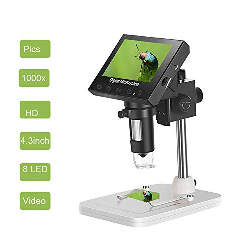 4.3 inch LCD Digital Microscope?á1000X Magnification USB Microscope Magnifier?áwith?á8 Adjustable LED Light, Micro-SD Storage,?áRechargeable Lithium Battery, Camera Video Recorder?áfor Lab, Edu, Naturalist