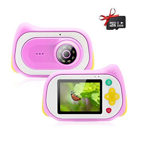 Veroyi Microscope Camera, 15MP Mini Digital Camera with 200X Magnifier Digital Microscope 32GB Micro SD Card Video Player Recorder for Indoor Outdoor Play (Pink)