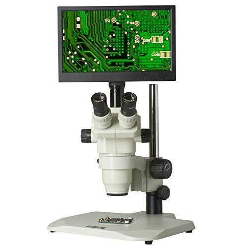 TMS-CX3-99T-V3 6.5x-45x - Premium Digital Zoom Stereo Microscope - HDMI Microscope Camera - Integrated 11.6" LCD Display - Ergonomic Pole Stand - 80 LED Ring Light