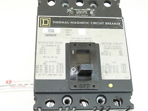 Used Square D FAL34070 3p 70a 480v Circuit Breaker 1-yr Warranty