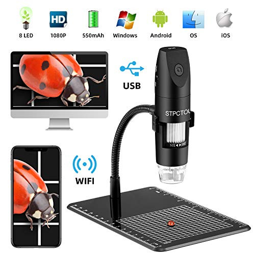 STPCTOU Wireless Digital Microscope USB 50X-1000X 2MP 1080P Handheld Portable Mini WiFi Microscope Camera with 8 LED Lights for iPhone/iPad/Mac/Android Phone/Tablet/PC