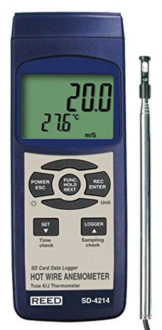 REED Instruments SD-4214 SD Series Hot Wire Thermo-Anemometer, Datalogger, w/Temperature