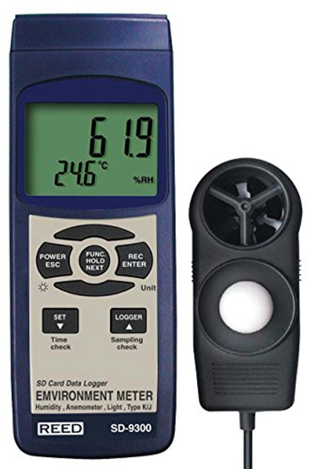 REED Instruments SD-9300 SD Series Environmental Meter, Datalogger (Air Velocity/Temp, Light, Ambient Temperature, Humidity)