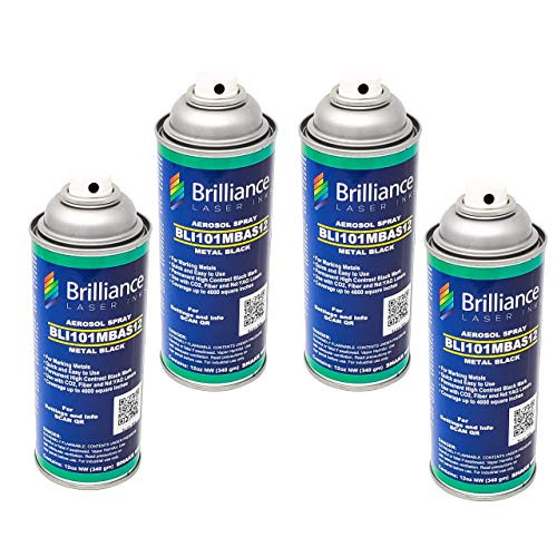 Pack of 4 - BLI101-12 Oz - Aerosol Black Laser Ink for Metals Marking - CO2 Laser - Fiber Laser - YAG, 100% Satisfaction Guarantee, Durable, Permanent, High Contrast, Brilliance Laser Inks