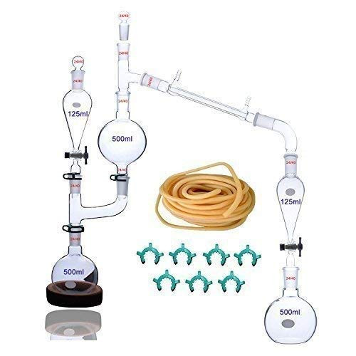 Laboratory Chemical Glass Instrument Kit, Industrial Chemical Alcohol Water Filtration Purification Laboratory Equipment 500ML Distillation Flask Teaching Supplies