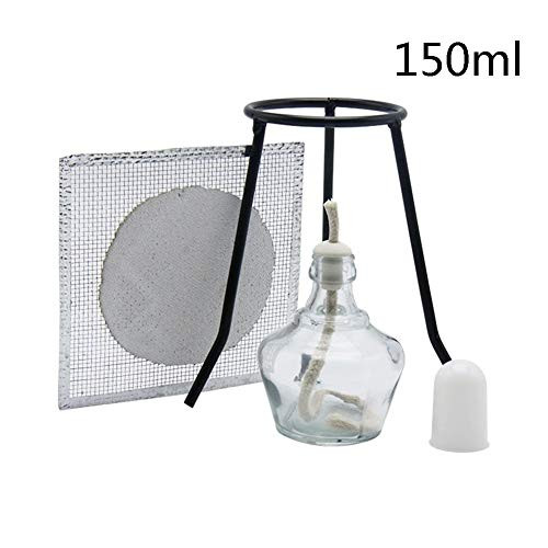 DADAKEWIN 150ml Glass Alcohol Burner Set with 20 Replacement Wicks & A Asbestos Net & A Tripod Holder Bunsen Burners High Temperature Resistance Lab Equipment Heaters (Size : 150ml)