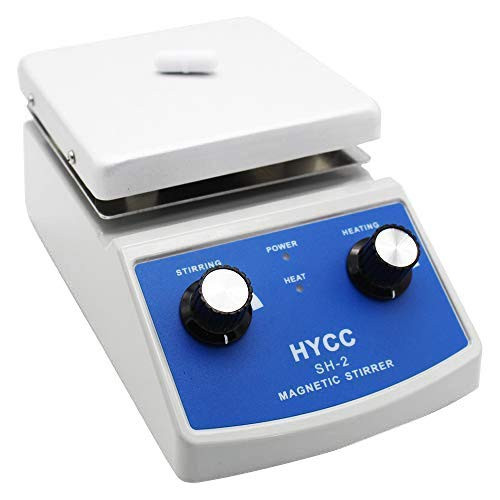 HYCC SH-2 Laboratory Magnetic Stirrer HotPlate, 30mm Mixer Stir Bar and Thermometer Support, 120x120mm Aluminium Panel,Heating & Stirring Type