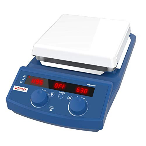 Lab Magnetic Hot Plate Stirrer, Four E's Scientific 7 Inch LED Digital Mixer Heater Stirrer, 50-1500rpm, up to 510??C, with Timer, Ceramic Coated Plate, Brushless DC Motor, Aluminium Housing