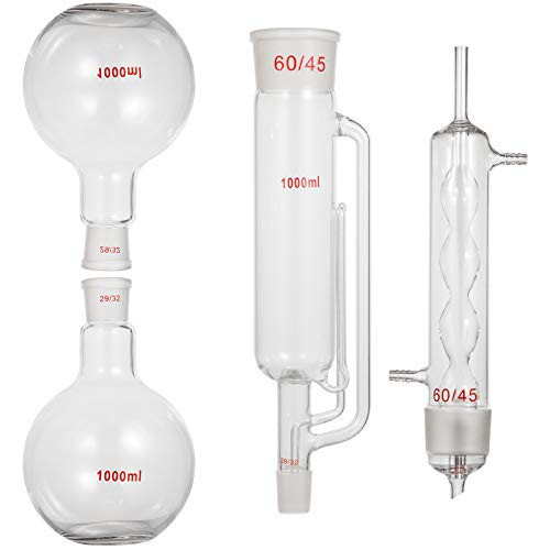 VEVOR Distillation Kit 1L??îShort Path Distillation??îLab Distillation Kit ??îLaboratory Glassware Equipment 1000ml ??îSoxhlet Extractor with Condenser Pumping Tube and Two 29/32 Flat Flasks??ê29/32??ë