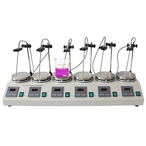 KUNHEWUHUA 6 Units Magnetic Stirrer Hotplate Digital Thermostatic Magnetic Mixer Heatplate, 2400rpm Cpacity 6 x 1000ML