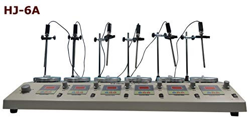 INTBUYING Laboratory Magnetic Stirrer Hotplate Heating Plate Digital Hot Plate Mixer 110V (HJ-6A, 6 Head, 210070)