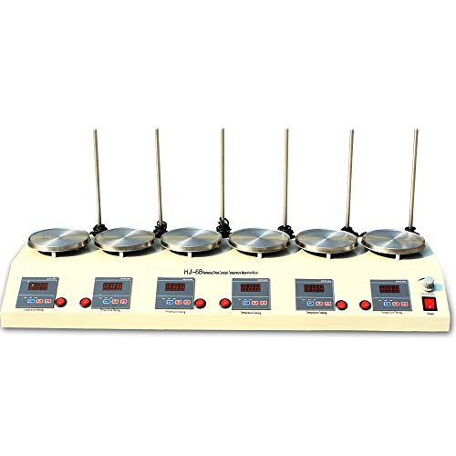6 Units Head Magnetic Stirrer Stainless Steel Digital Thermostatic Lab Magnetic Mixer and Hotplate Industry Standard Plate 0-2000RPM