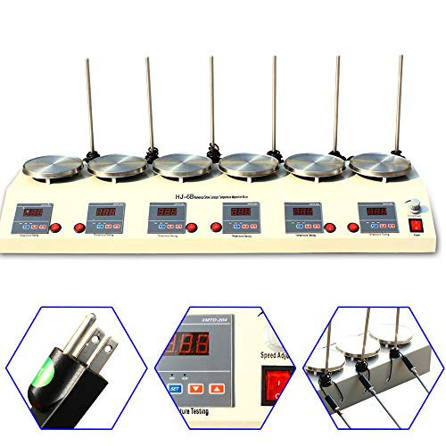 6 Heads Magnetic Stirrer Multi Unit Digital Thermostatic Lab Magnetic Mixer Hot Plate Digital Heating Mixer Dual Controls 0-2000 RPM Adjustable 620w 110V