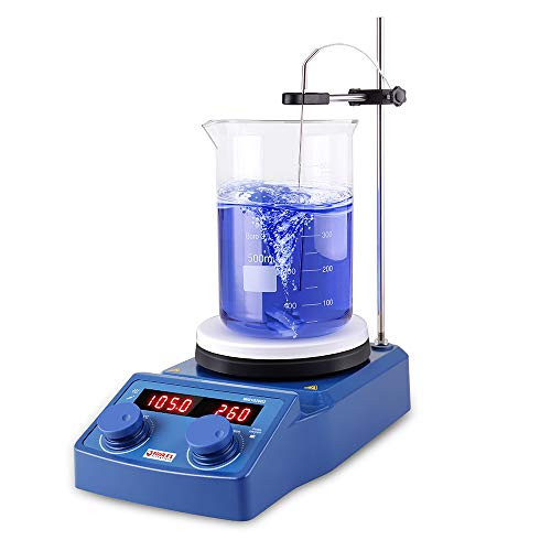 Four E's 5 Inch LED Digital Magnetic Hotplate Stirrer with Stirrer Stand, with Ceramic Coated Hotplate, 100-1500RPM, 5L, 600W,110v - Benchtop Appliance for Scientific Research Clinics Classrooms Labor