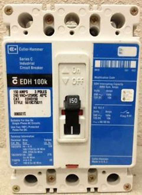 CUTLER HAMMER EDH3150 3 POLE 150 AMP 240 VOLT 100KAIC CIRCUIT BREAKER