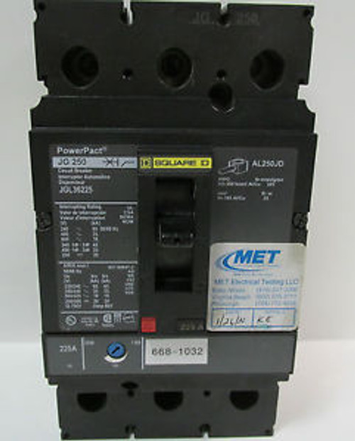 SQUARE D 225 AMP 3 POLE POWERPACT TYPE JG 250 CIRCUIT BREAKER JGL36225   L-130