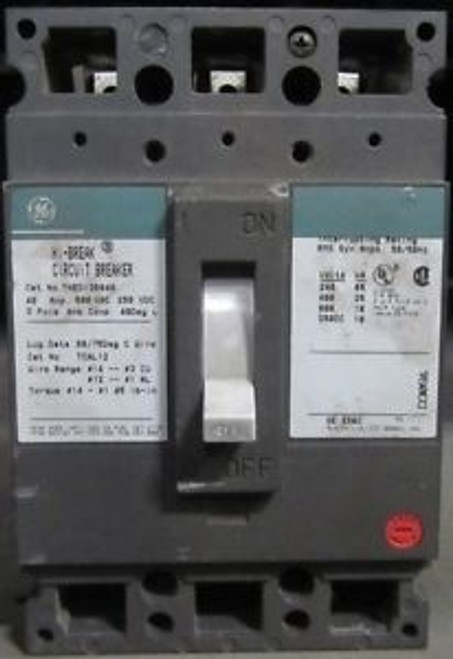 GE GENERAL ELECTRIC THED136040  600 VAC  40 Amp  3 Pole CIRCUIT BREAKER