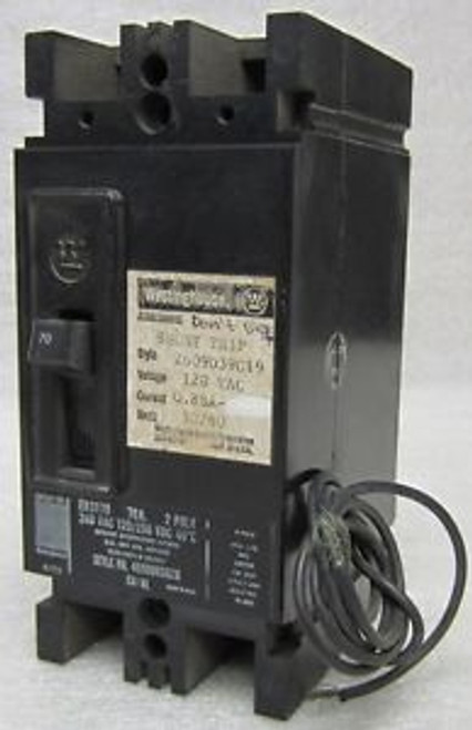 WESTINGHOUSE  EB2070  240 VAC  70 Amp  2 Pole CIRCUIT BREAKER w/ Shunt Trip