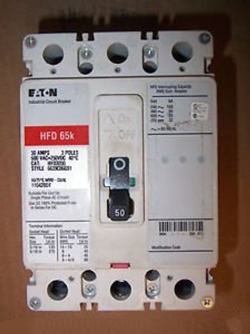Cutler Hammer HFD 65k HFD3050 3 pole 50 amp 600V Circuit Breaker EATON