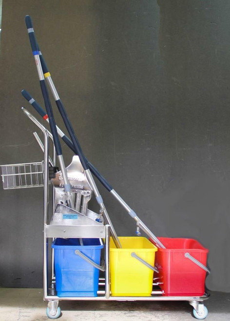 Micronova Stainless Steel Cleanroom Cart Triple Bucket Vileda Roll-O-Matic 6326