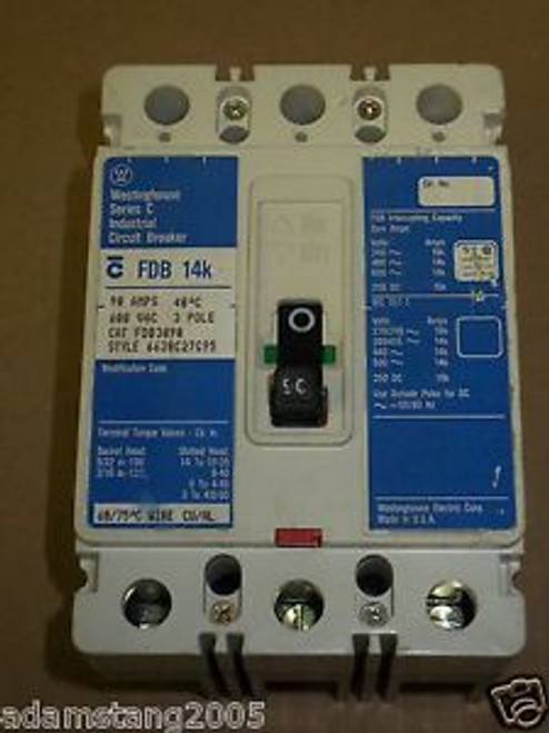 Westinghouse FDB 14k 3 pole 90 amp 600v FDB3090 Circuit Breaker Chipped