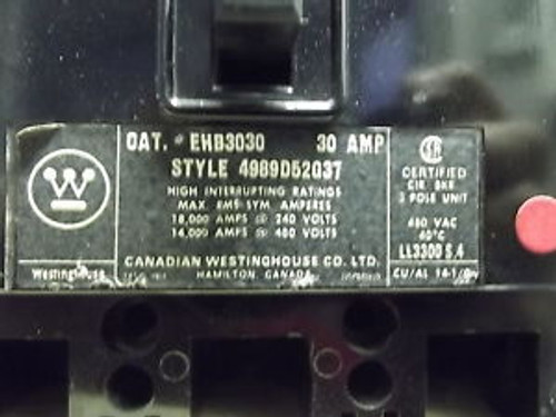 EHB3030 30A 480V Westinghouse Circuit Breaker - Type 4989D52G37