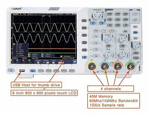 Owon Xds3064Ae Oscilloscope 60Mhz 4Ch 14Bits Standard W/Touch/Bus Decoding + Vga