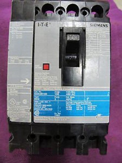ITE/Siemens ED43B100 100 Amp, 480 Volt, 3 Pole Circuit Breaker with Shunt Trip