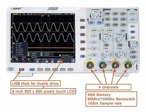 Owon Xds3064Ae Oscilloscope 60Mhz 4Ch 14Bits Touch +Decoding+Vga+Wifi+Dmm+Batter