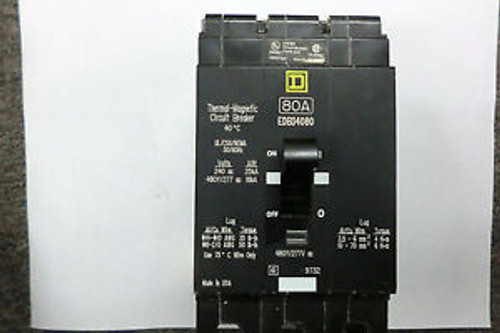 SQUARE D CIRCUIT BREAKER, UL LISTED, EDB34080, EJB 34080, 80 AMP, 277 / 480 VOLT