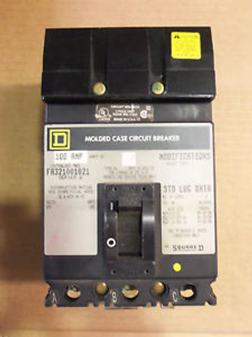 Square D FA 3 pole 100 amp 240v FA321001021 Circuit Breaker FA32100-1021 w/shunt