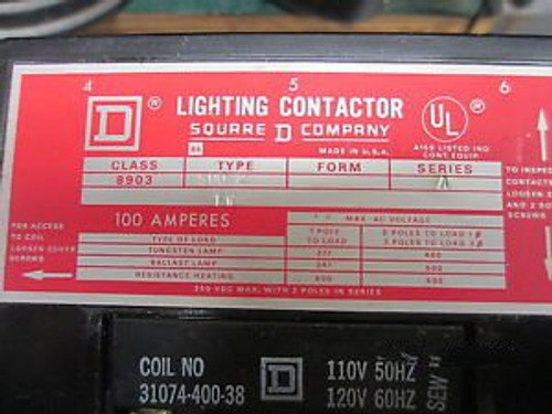 SQUARE D LIGHTING CONTACTOR  8903-SQ02