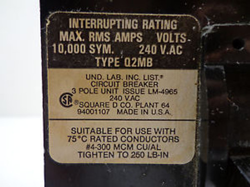 Square D Q2M3200MB Circuit Breaker 200A 3P