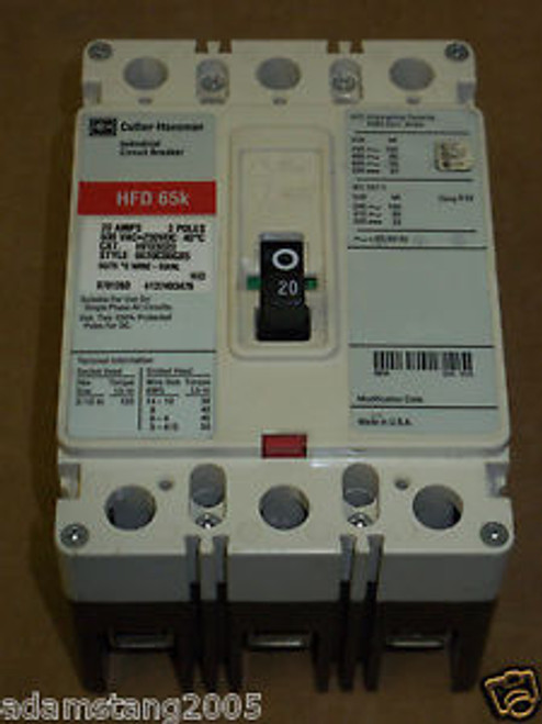 Cutler Hammer HFD HFD3020 3 pole 20 amp 600V breaker