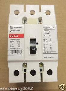 Cutler Hammer GD 22K GD3080 3 Pole 80 amp Circuit Breaker Red Label