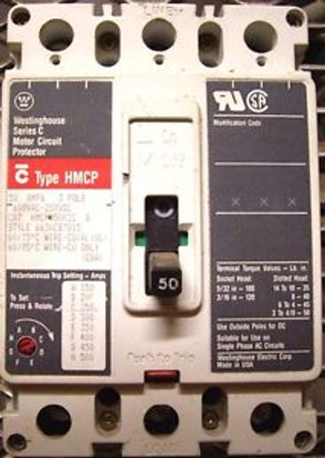 Cutler Hammer Motor Circuit Breaker  HMCP050  50A 3-Pole 600V
