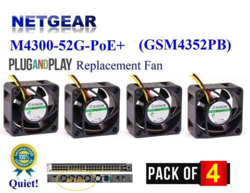 Pack Of 4X New Quiet Replacement Fans For Netgear M4300-52G-Poe+ (Gsm4352Pb/Pa)