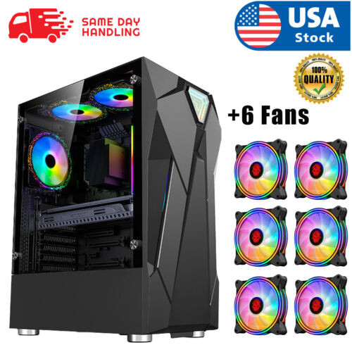 Usa High Quality Gaming Pc Desktop Computer Gaming Itx Case Atx Black+6Fan