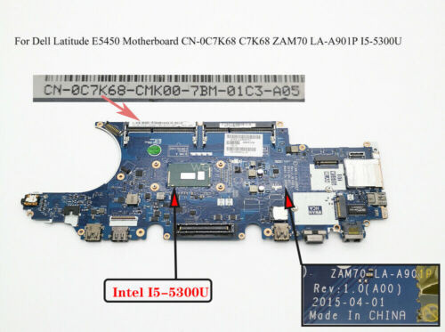 For Dell Latitude E5450 Laptop Motherboard 0C7K68 La-A901P Sr23X I5-5300U Ddr3L