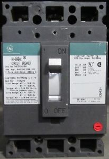 GE GENERAL ELECTRIC THED136100  600 VAC  100 Amp  3 Pole CIRCUIT BREAKER
