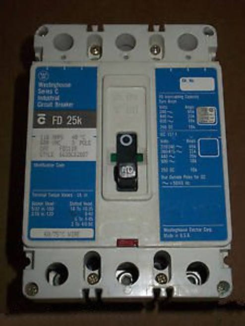 Westinghouse FD 25k 3 pole 110 amp 600v FD3110 Circuit Breaker