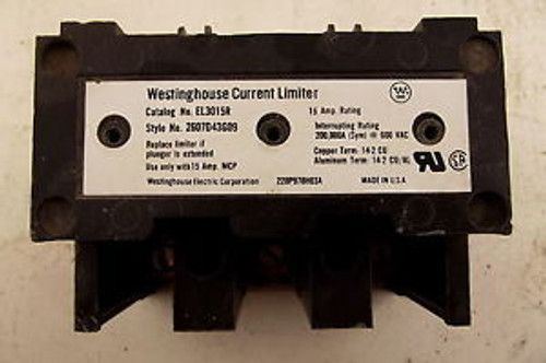Westinghouse Circuit Breaker 3P Current Limiter u/w 15A MCP 2607D43G09 EL3015R