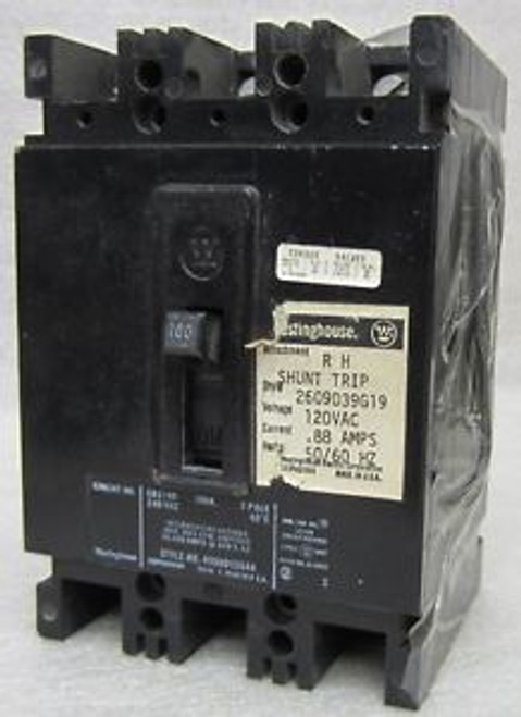 WESTINGHOUSE  EB3100  240 VAC  100 Amp  3 Pole CIRCUIT BREAKER w/ Shunt Trip