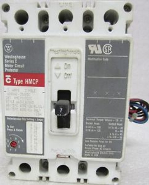 WESTINGHOUSE  HMCP007C0C  600 VAC  7 Amp 3 Pole CIRCUIT BREAKER w/ AUX switch
