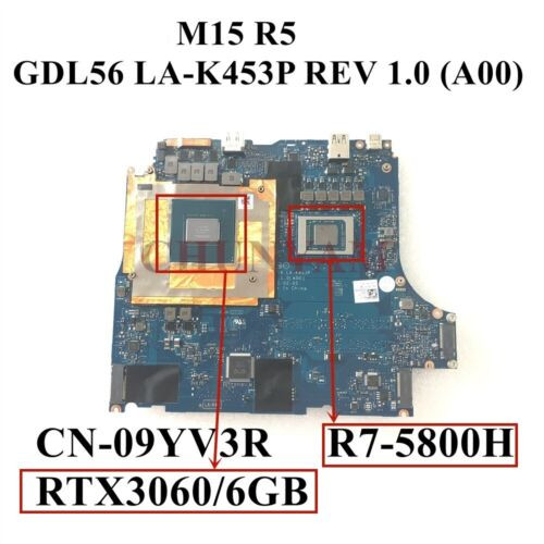 Cn-09Yv3R For Dell Alienware M15 R5 Nvidia W/ R7-5800H Cpu Laptop Motherboard