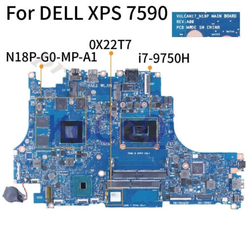 For Dell 7590 With I7-9750H Cpu Srf6U N18P-G0-Mp-A1 Motherboard Cn-0X22T7 0X22T7