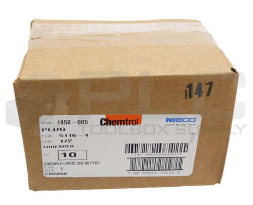 Sealed New Box Of 10 Chemtrol Nibco 5116-4 Threaded Plug 1/2"