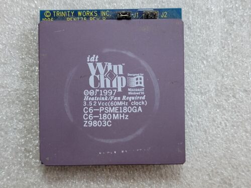 Vintage Idt Win Chip C6-Psme180Ga Socket 7 180Mhz Cpu W/ Trinity Power Stacker